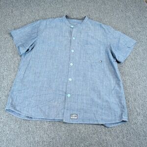 Tilit Men Work Shirt XL Cotton Blue White Textured Short Sleeve Banded Collar XL